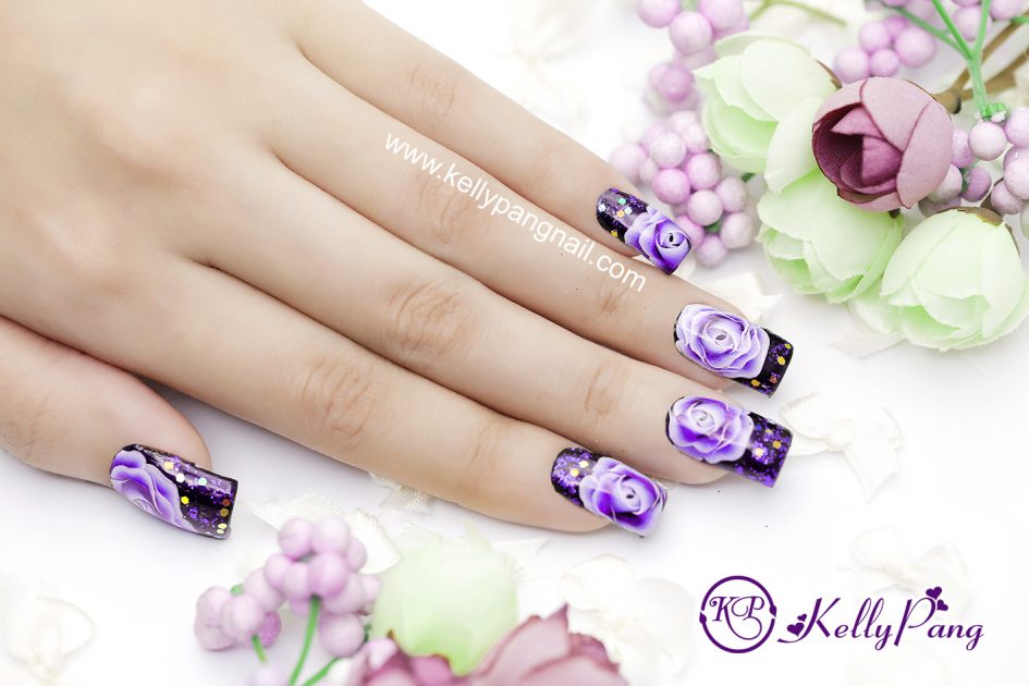 Cách Vẽ Mẫu Nail Hoa Hồng Tím