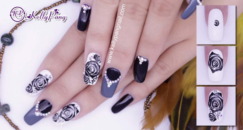 Các bước vẽ nail Hoa Hồng Đen Huyền Bí