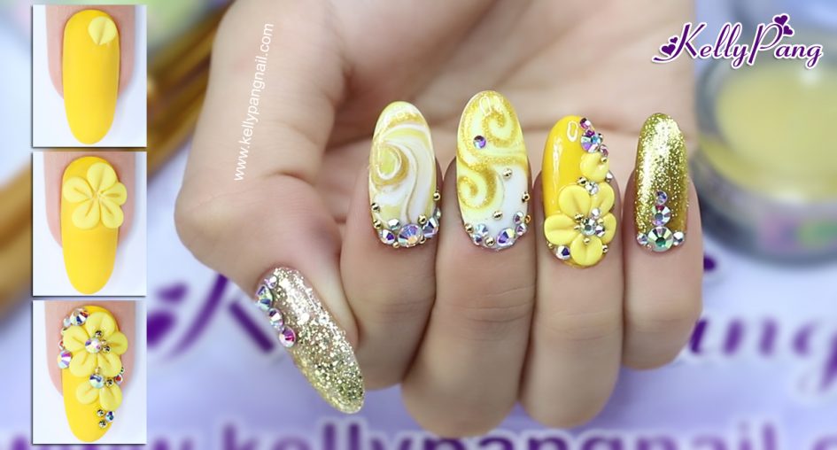 5 bước vẽ mẫu nail “Hoa Vàng Rực Nở”