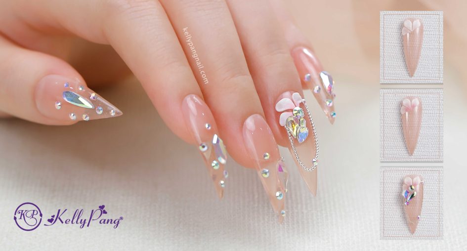 Cách Vẽ Nail Hoa Đào Kết Hợp Đá Pha Lê