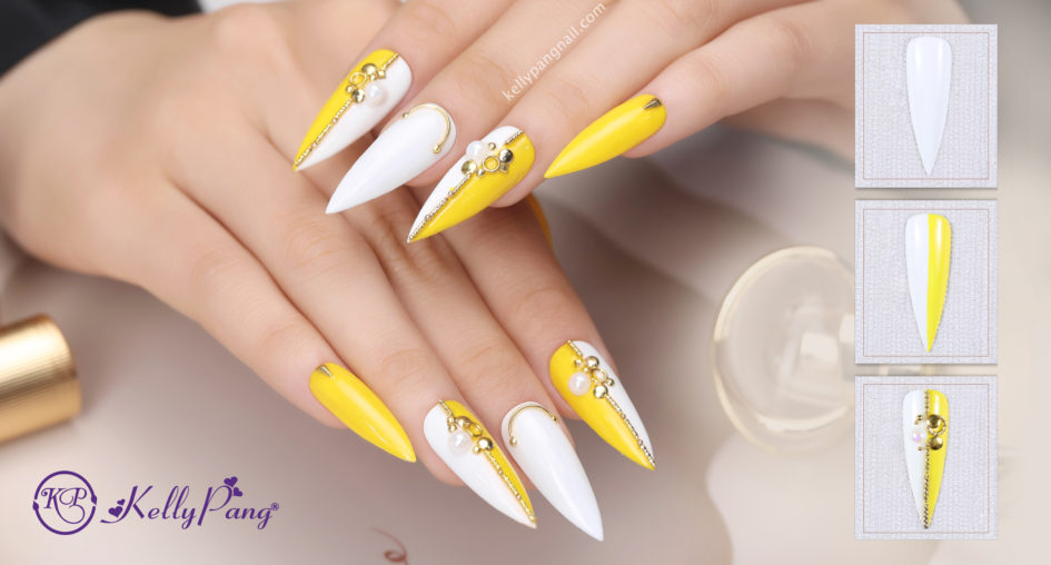 Cách Vẽ Nail Tông Vàng Đính Kết Kiêu Sa