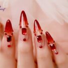 Cách Vẽ Nail Đỏ Ruby Ombre Đính Đá Kiêu Sa