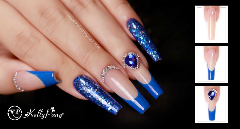 Cách vẽ nail phối màu xanh sapphire sang trọng