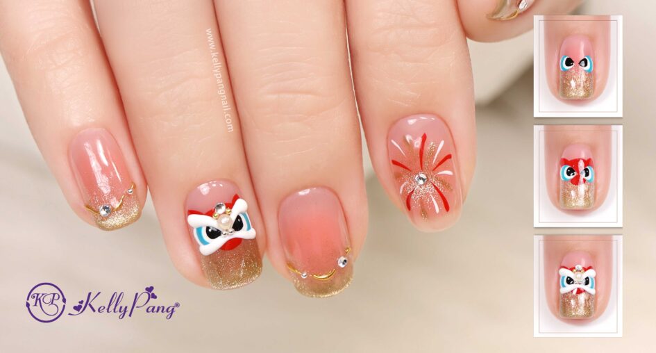 Cách Vẽ Nail Hình Lân Nền Ombre Mắt Mèo